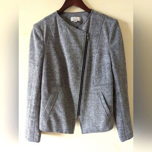 LOFT  herringbone blazer jacket with zipper long sleeve front lined size medium